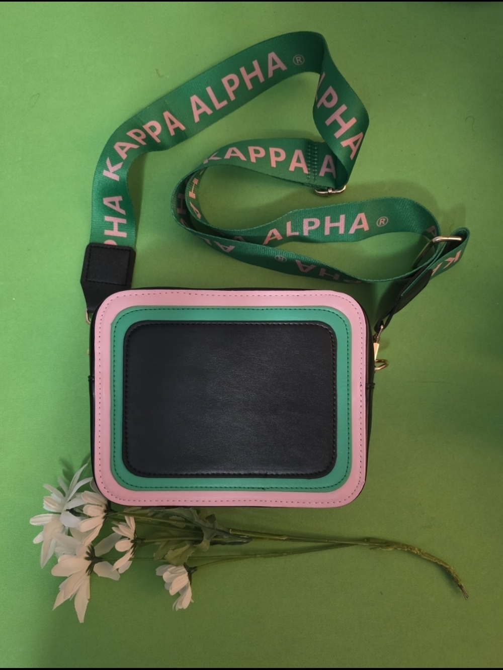 Black Sturdy Colorblock Satchel/Crossbody Bag with AKA (Alpha Kappa Alpha) Strap